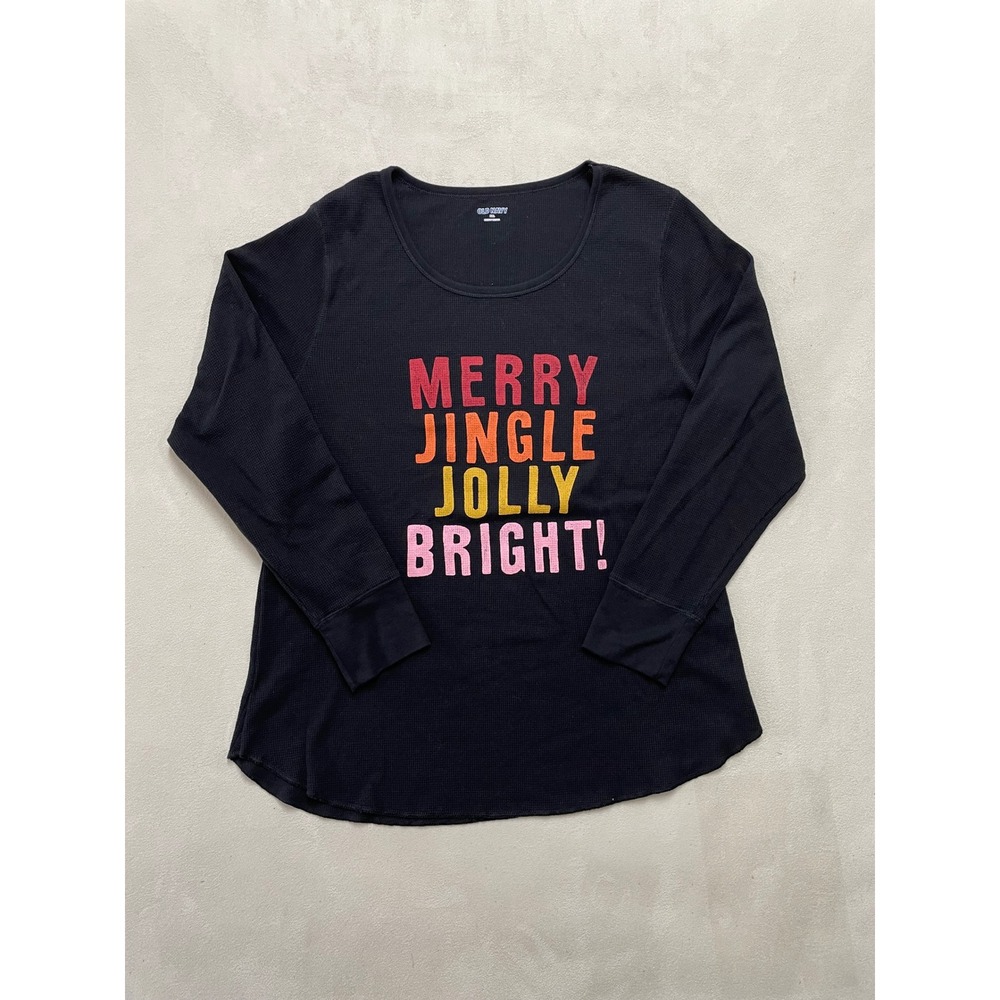Old Navy Women XXL Black Thermal Merry Jingle Jolly Bright Christmas Graphic Top